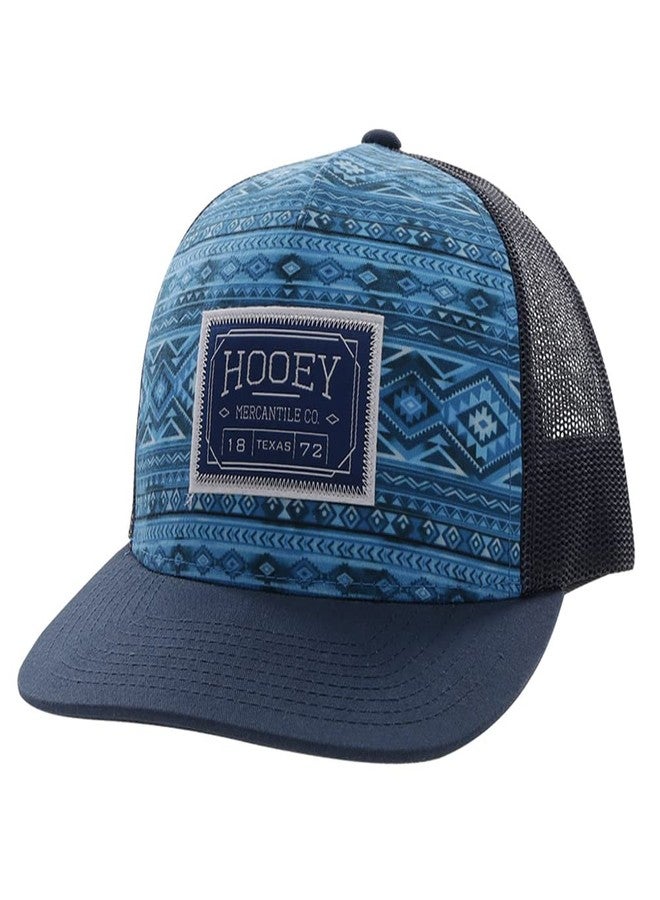 HOOEY Doc Adjustable Mesh Back Trucker Hat with Logo Patch Aztec Style Pattern (Blue/Black) - Image 1